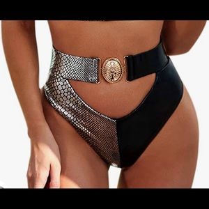 ZGMYC Women's Sexy  Swim bottom Silver skin Leather snake